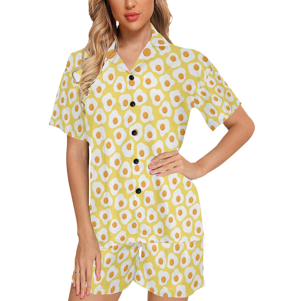 Fried Eggs Pattern Print Design 05 Women's V-Neck Short Pajama Set