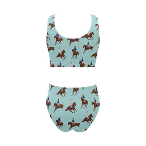 Horses running horses rider pattern Chest Bowknot High Waisted Bikini Swimsuit