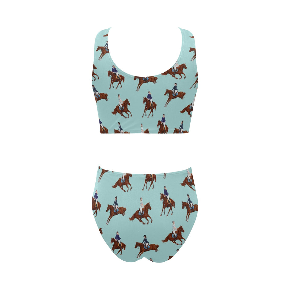 Horses running horses rider pattern Chest Bowknot High Waisted Bikini Swimsuit