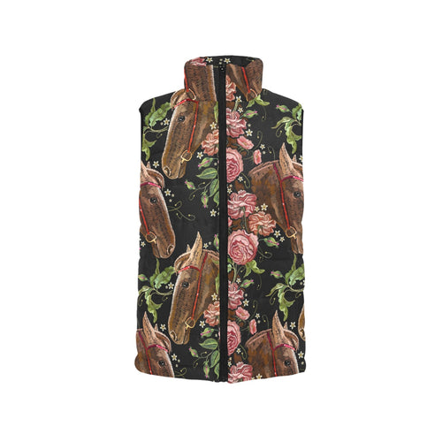 Horse head wild roses pattern Men's Padded Vest