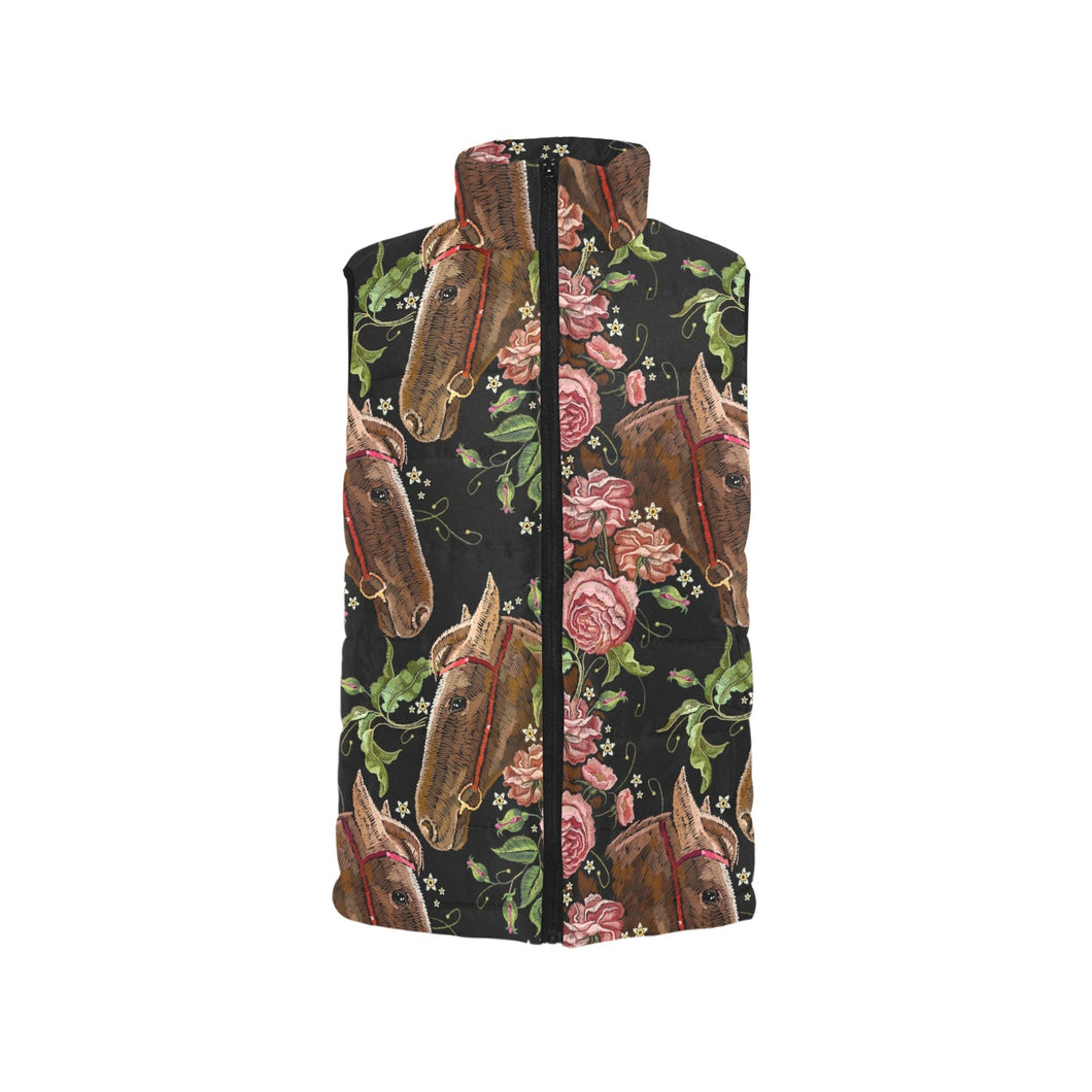 Horse head wild roses pattern Men's Padded Vest