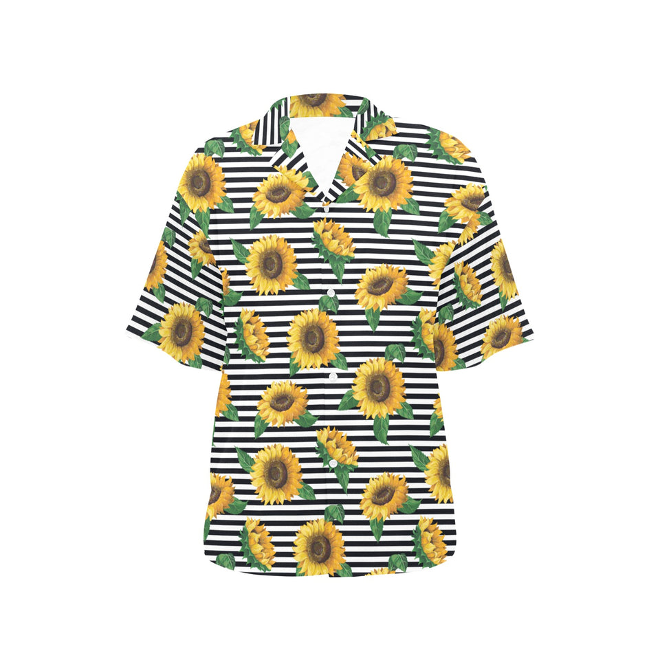 sunflowers ribbon background Women's All Over Print Hawaiian Shirt
