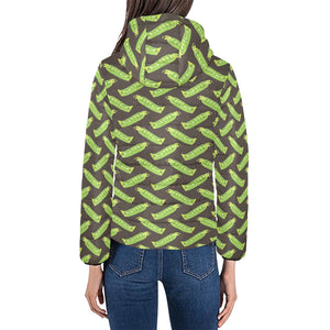 Green Peas Pattern Print Design 05 Women's Padded Hooded Jacket