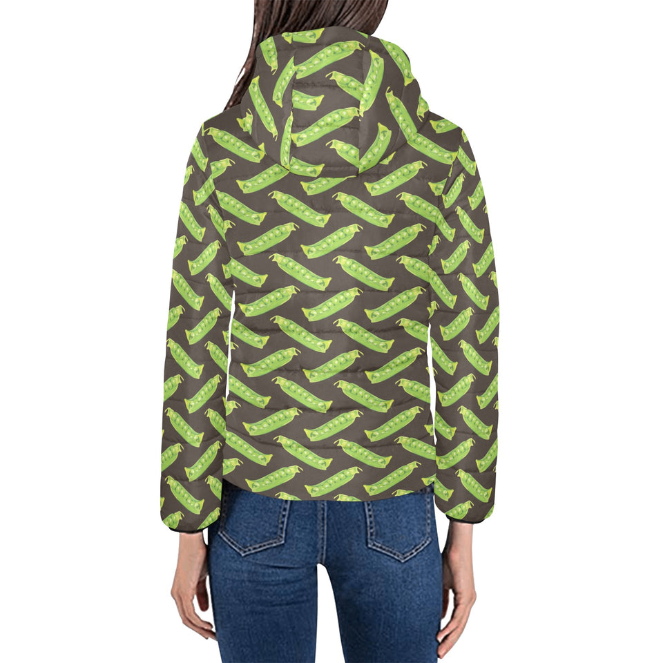 Green Peas Pattern Print Design 05 Women's Padded Hooded Jacket