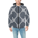nautical steering wheel rope pattern Men's Padded Hooded Jacket