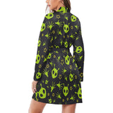 Alien Pattern Print Design 02 Women's Long Sleeve Belted Night Robe