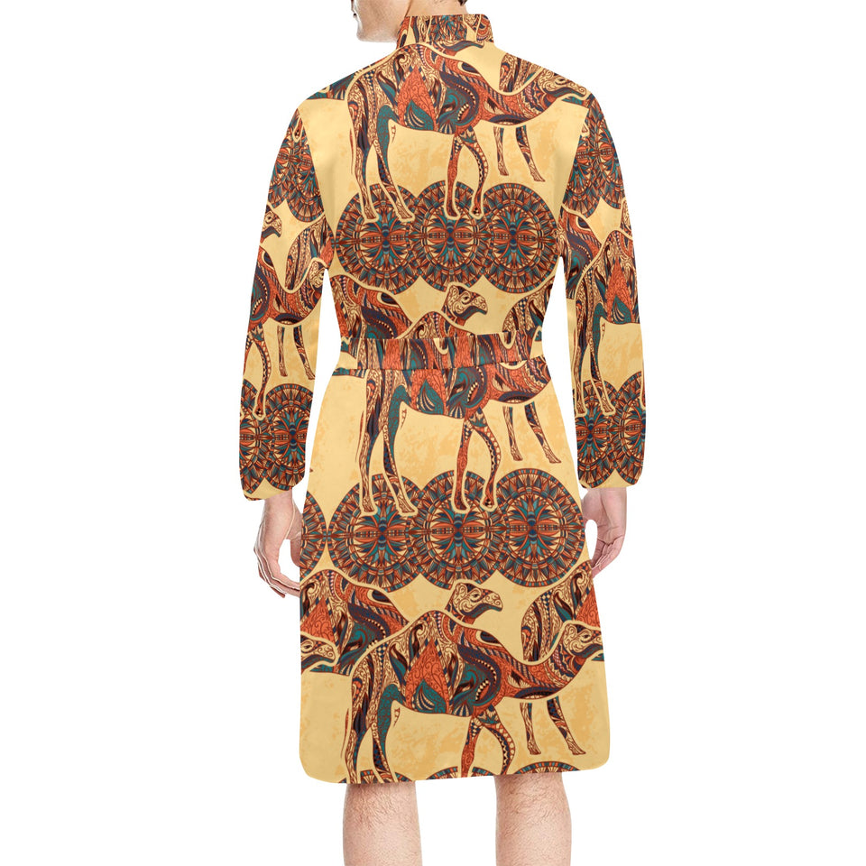 Camel polynesian tribal design pattern Men's Long Sleeve Belted Night Robe