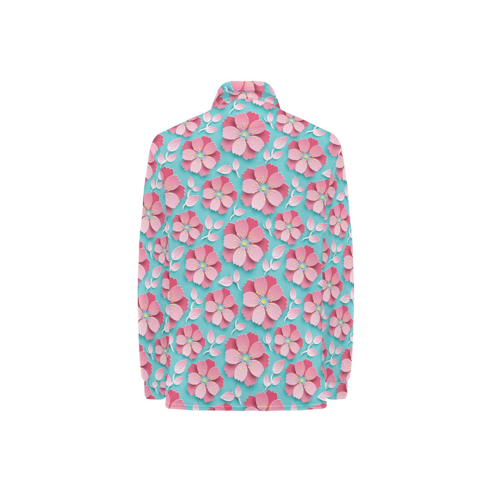 3D sakura cherry blossom pattern Women's Long Sleeve Polo Shirt