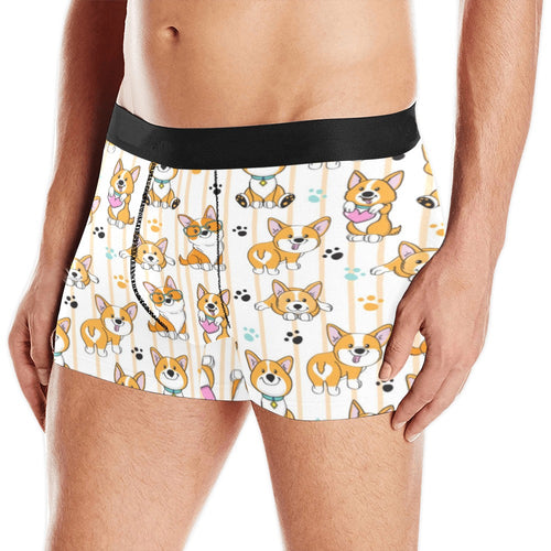 Cute dog corgi striped background pattern Men's All Over Print Boxer Briefs Men's Underwear