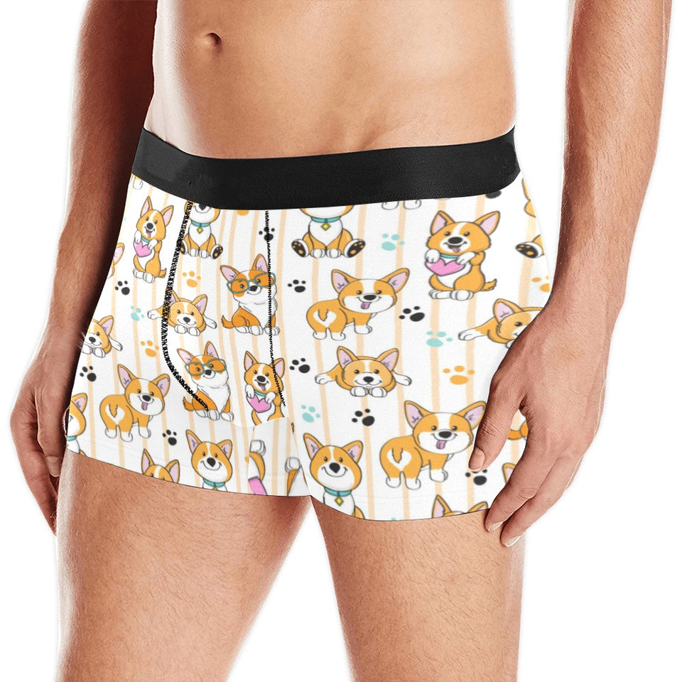 Cute dog corgi striped background pattern Men's All Over Print Boxer Briefs Men's Underwear