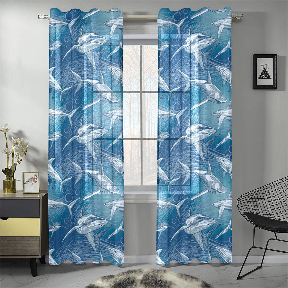 Shark hand drawn Gauze Curtain