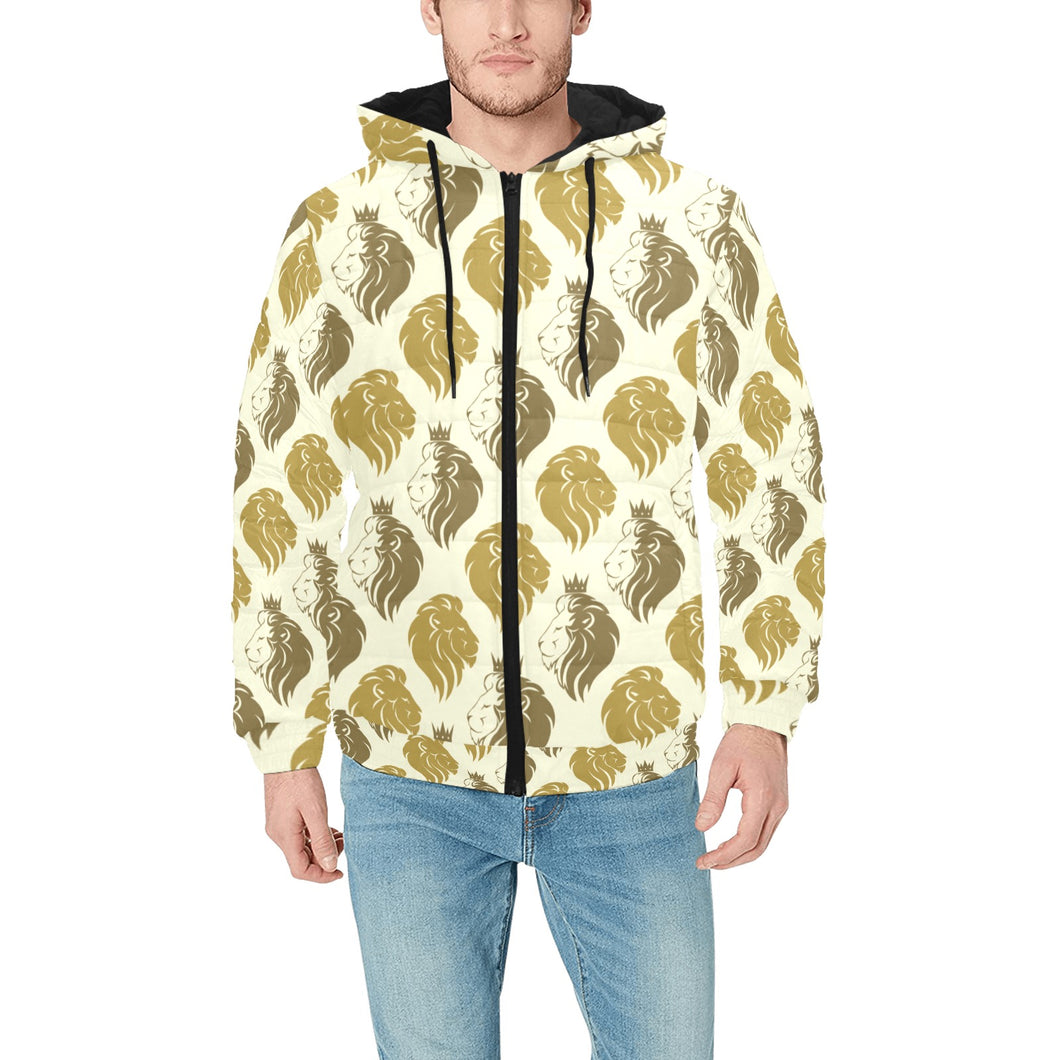 Lion Pattern Print Design 02 Men's Padded Hooded Jacket