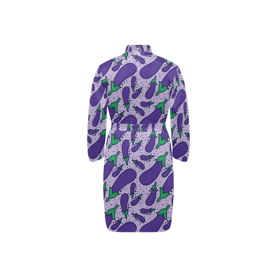 Eggplant Pattern Print Design 03 Men's Long Sleeve Belted Night Robe