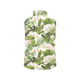 White orchid flower tropical leaves pattern Women's Padded Vest