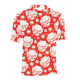 Cute Maneki neko cat red background Men's All Over Print Polo Shirt