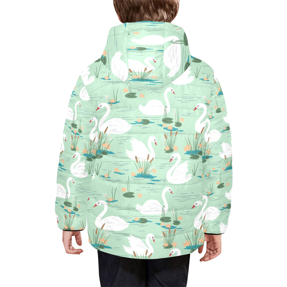 White swan lake pattern Kids' Boys' Girls' Padded Hooded Jacket