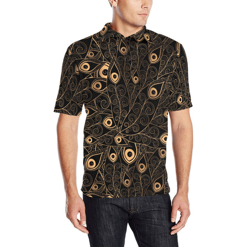 Gold peacock feather pattern Men's All Over Print Polo Shirt