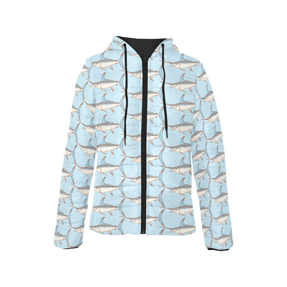 Swordfish Pattern Print Design 01 Women's Padded Hooded Jacket