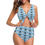 Stingray Pattern Print Design 03 Chest Bowknot High Waisted Bikini Swimsuit