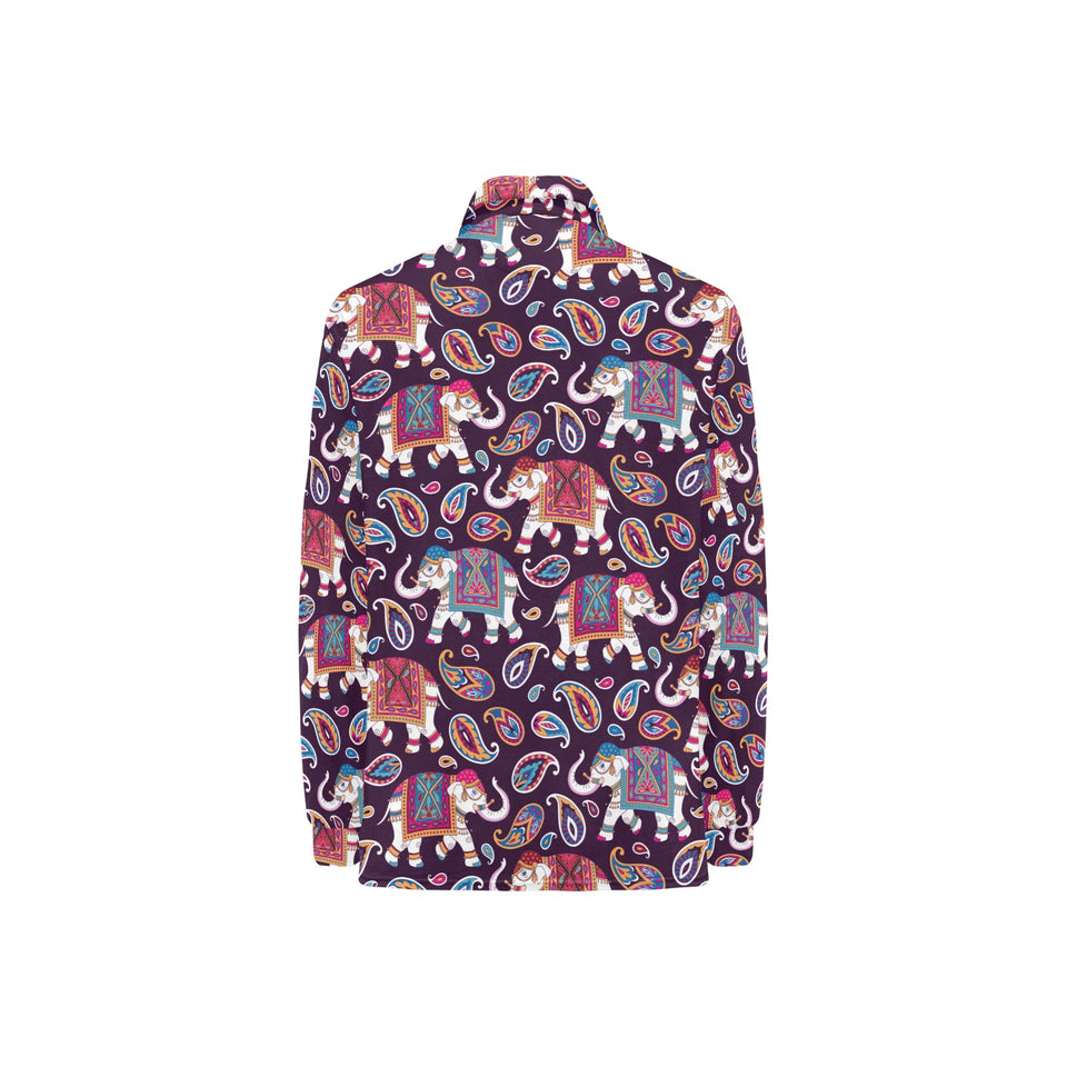 Elephant indian style ornament pattern Women's Long Sleeve Polo Shirt