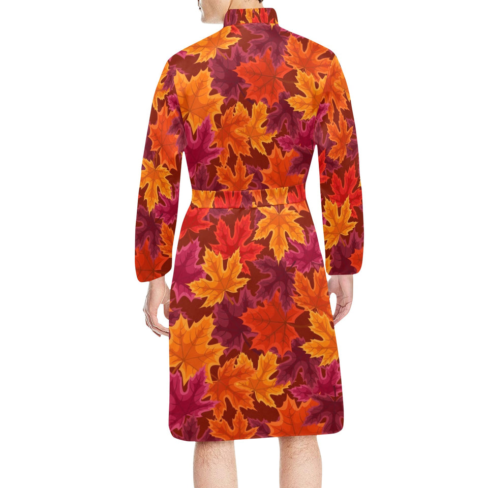 Autumn maple leaf pattern Men's Long Sleeve Belted Night Robe