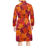 Autumn maple leaf pattern Men's Long Sleeve Belted Night Robe