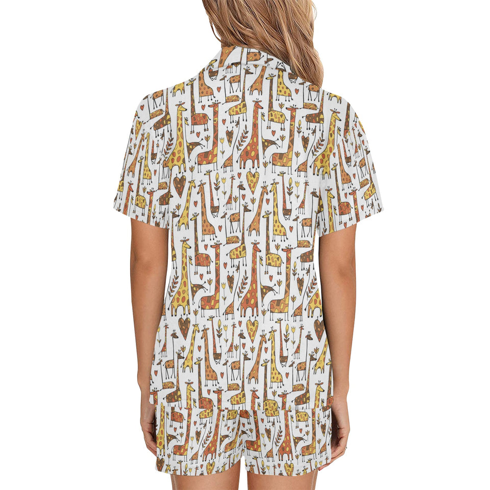 Giraffe Pattern Print Design 04 Women's V-Neck Short Pajama Set