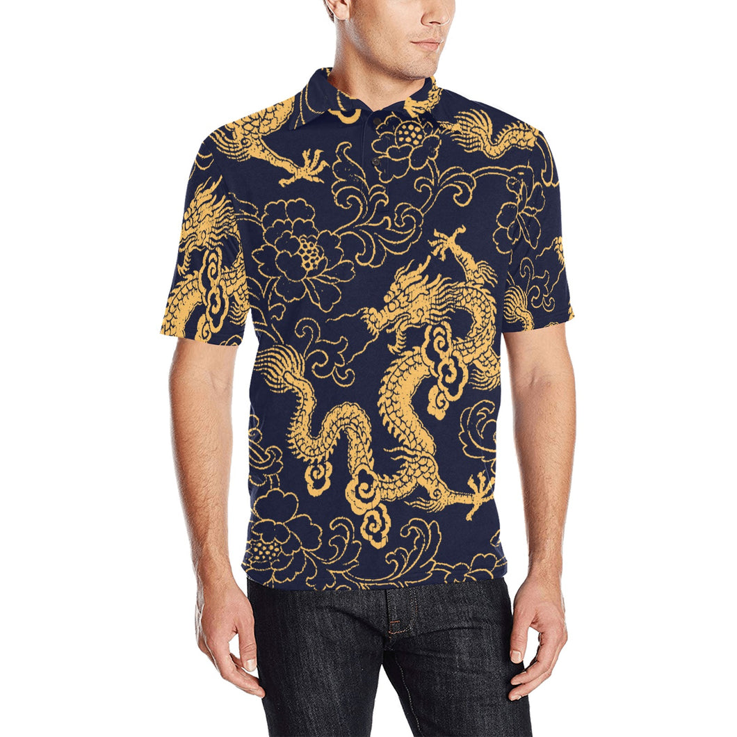 Gold dragon pattern Men's All Over Print Polo Shirt