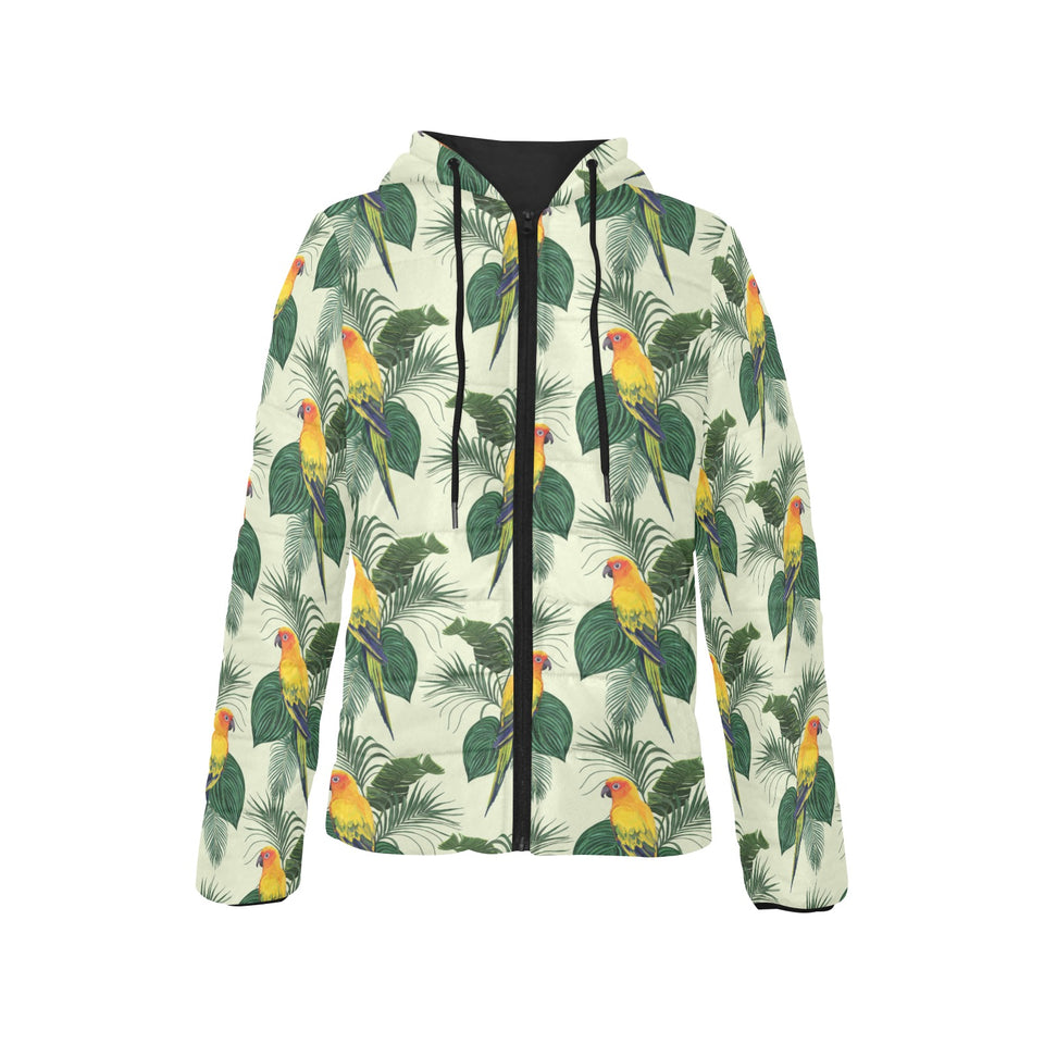Beautiful parrot palm leaves pattern Women's Padded Hooded Jacket