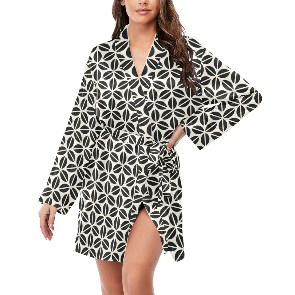 Coffee bean abstract modern pattern Women's Long Sleeve Belted Night Robe
