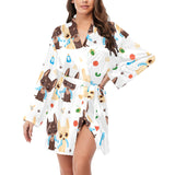 Cute Chihuahua dog pattern Women's Long Sleeve Belted Night Robe