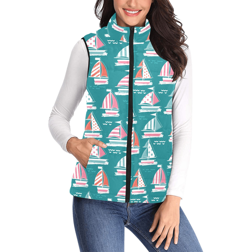 Cute sailboat pattern Women's Padded Vest
