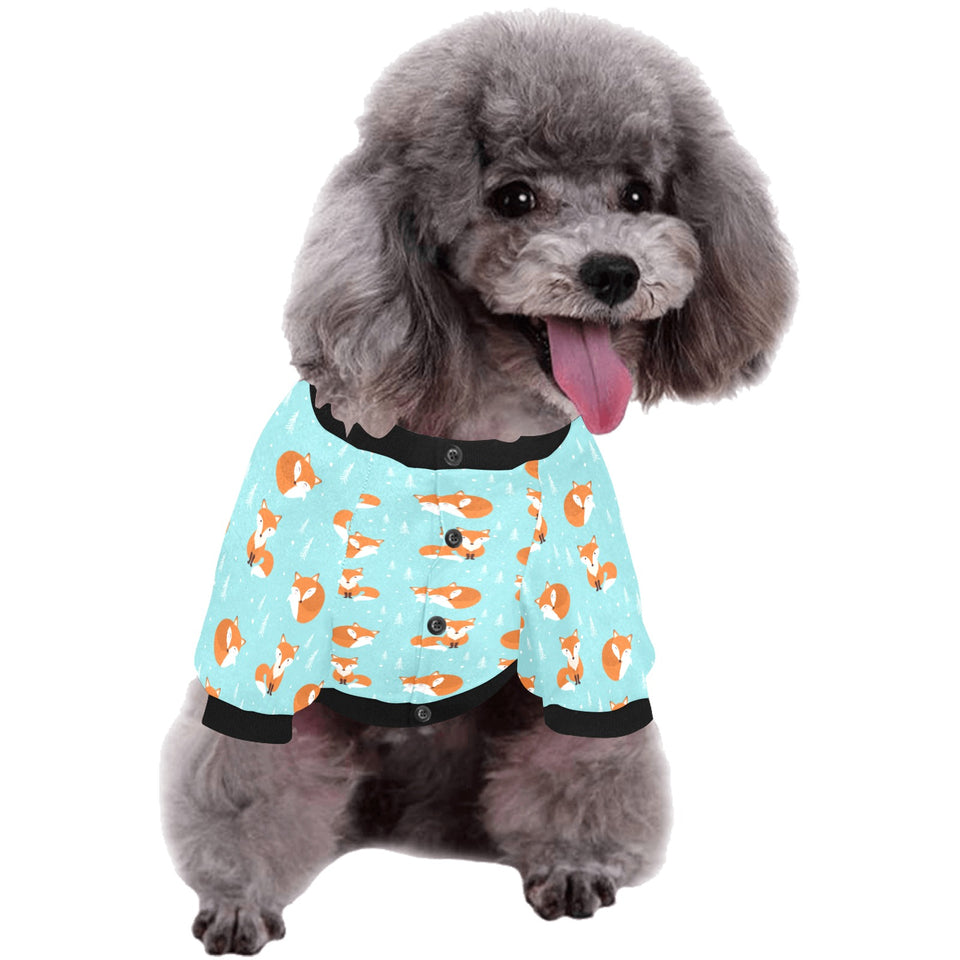 Fox pattern blue b ackground All Over Print Pet Dog Round Neck Fuzzy Shirt