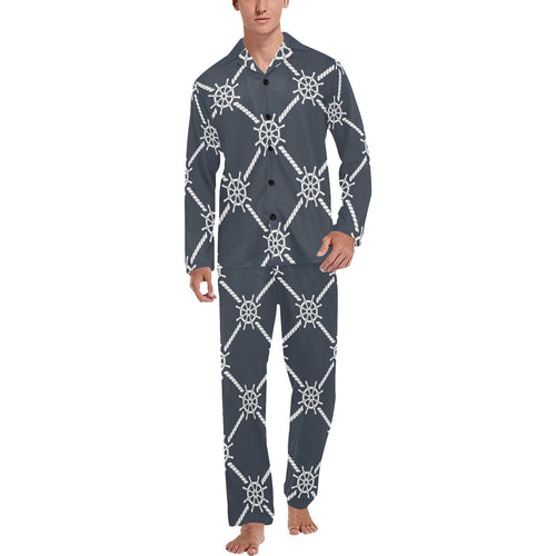 nautical steering wheel rope pattern Men's Long Pajama Set