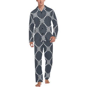 nautical steering wheel rope pattern Men's Long Pajama Set