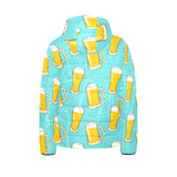 Beer pattern green background Kids' Boys' Girls' Padded Hooded Jacket