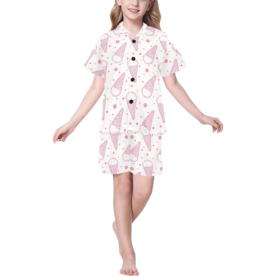 Hand drawn ice cream pattern Kids' Boys' Girls' V-Neck Short Pajama Set