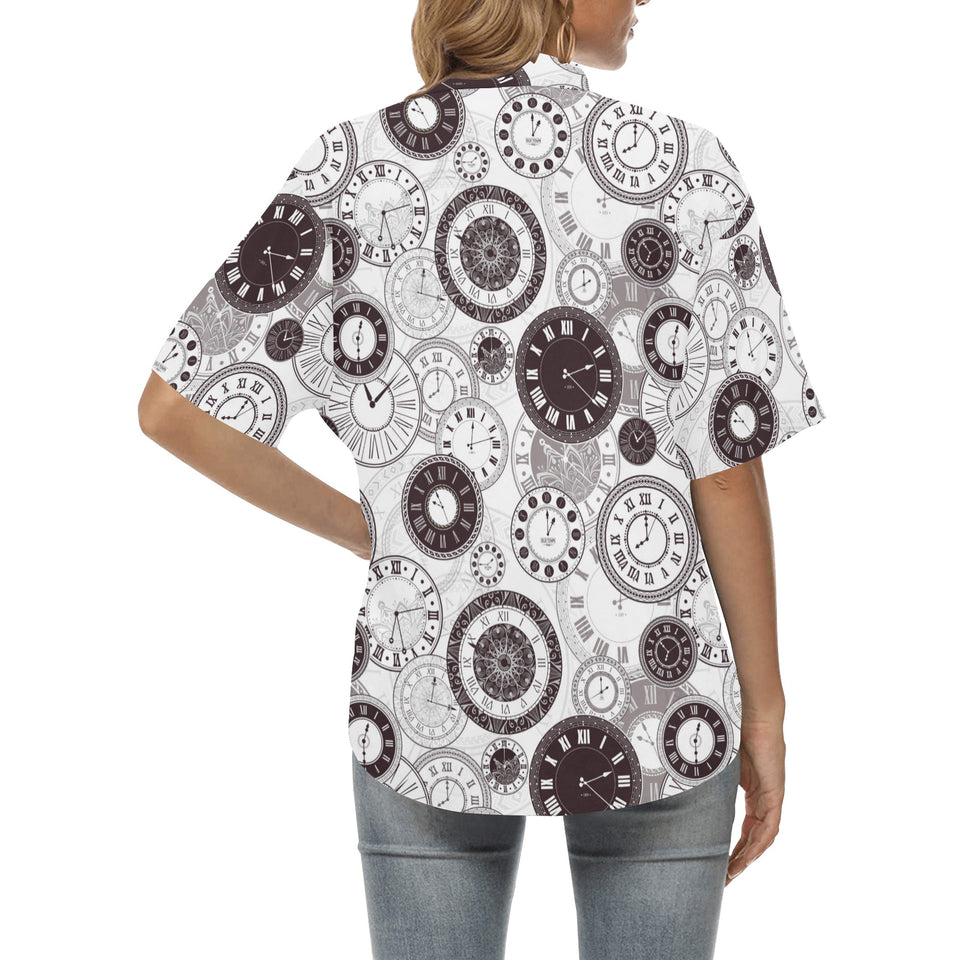 Classic vintage clock pattern Women's All Over Print Hawaiian Shirt