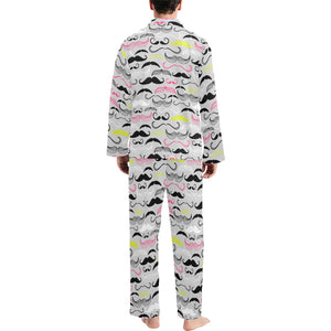 Mustache Beard Pattern Print Design 02 Men's Long Pajama Set