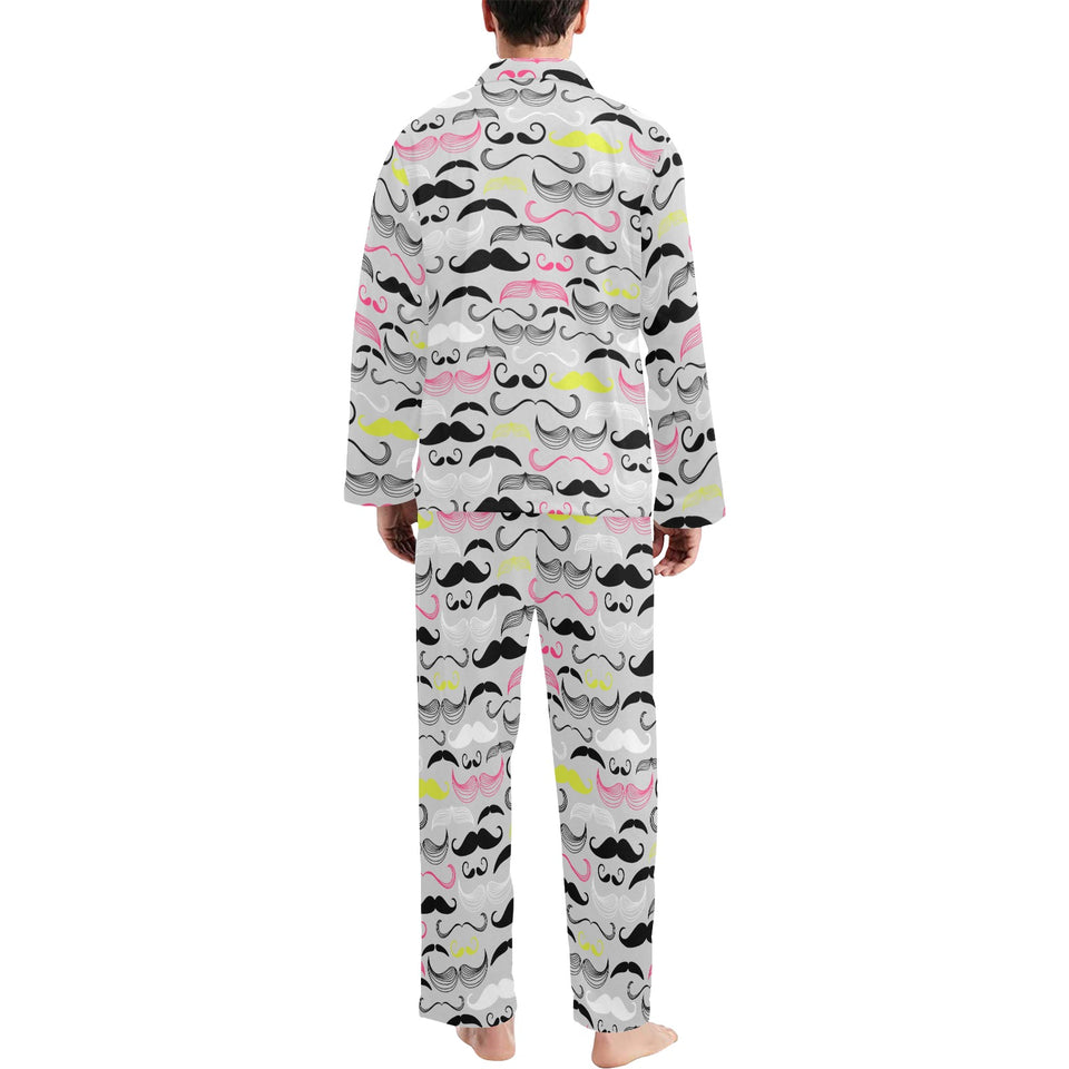 Mustache Beard Pattern Print Design 02 Men's Long Pajama Set