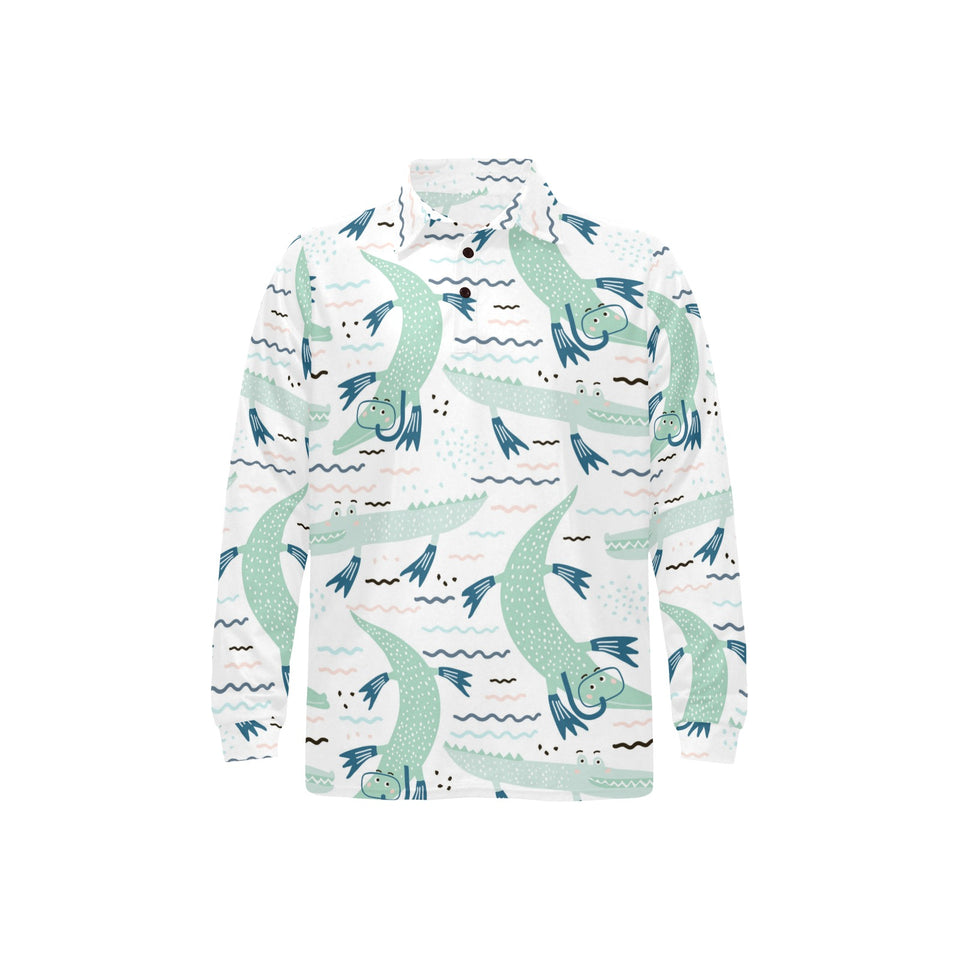Crocodile diver pattern Men's Long Sleeve Polo Shirt