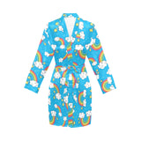 Rainbows Sky Clouds Pattern Women's Long Sleeve Belted Night Robe