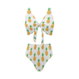 Pineapples pattern Chest Bowknot High Waisted Bikini Swimsuit