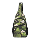 White orchid flower tropical leaves pattern blackg All Over Print Chest Bag