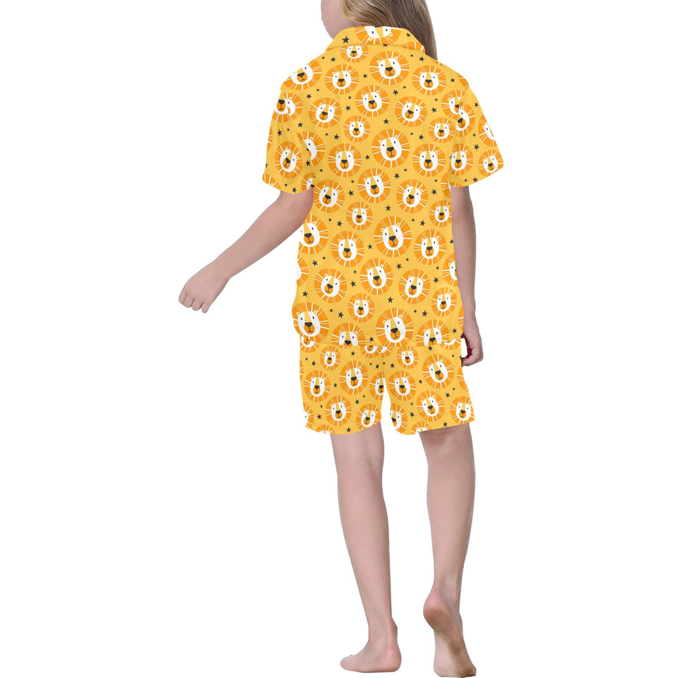 Lion Pattern Print Design 03 Kids' Boys' Girls' V-Neck Short Pajama Set
