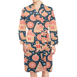 Christmas gingerbread cookie pattern Men's Long Sleeve Belted Night Robe