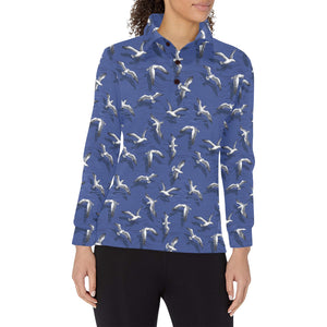 Seagull Pattern Print Design 03 Women's Long Sleeve Polo Shirt