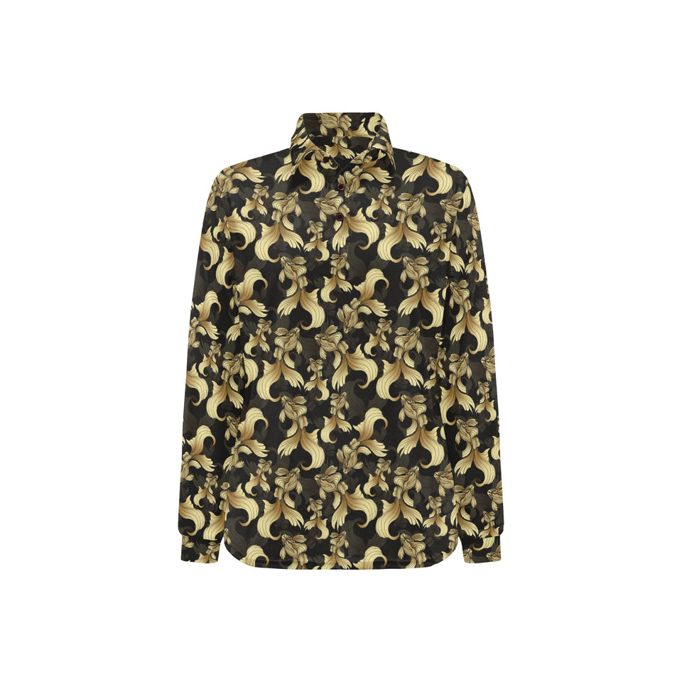 Goldfish Pattern Print Design 01 Women's Long Sleeve Polo Shirt