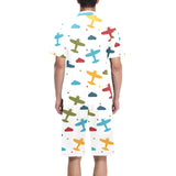 Airplane star cloud colorful Men's V-Neck Short Pajama Set