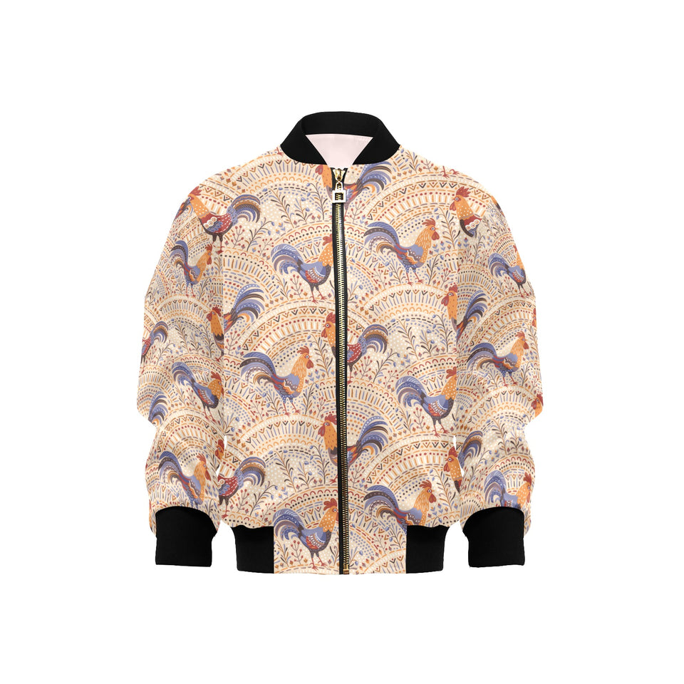 Cute rooster chicken cock floral ornament backgrou Kids' Boys' Girls' Bomber Jacket